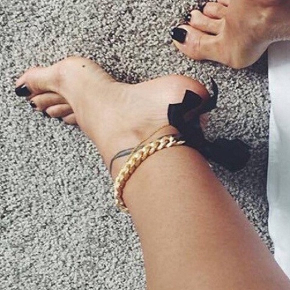 NEW Single (1) Sexy Anklet Satin Ribbon & Adjustable Chunky Gold Chain OS - Picture 7 of 8